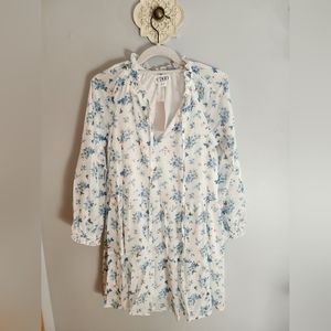 CBOO Long Lantern Puff Sleeve Floral Print A-Line V-Neck Mini Dress